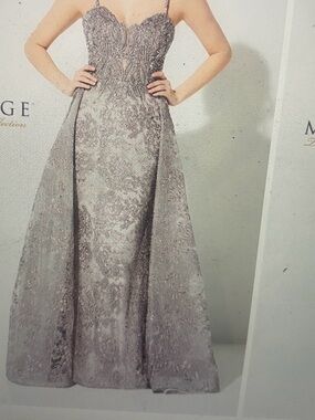 Montage by Mon Cheri Silver Lace Bridal Evening Gown
